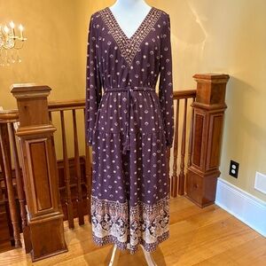 Lucky Brand Boho Bohemian Tiered Maxi Floral Burgundy Dress Wmn’s M